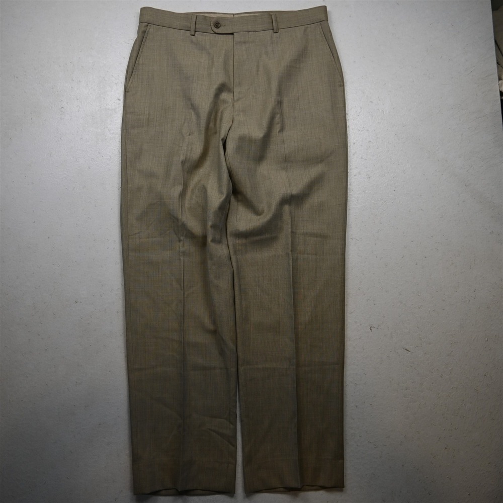 Linea Naturale 34x34 Khaki Beige 100% Wool Sharkskin Flat Front Dress Mens Pants
